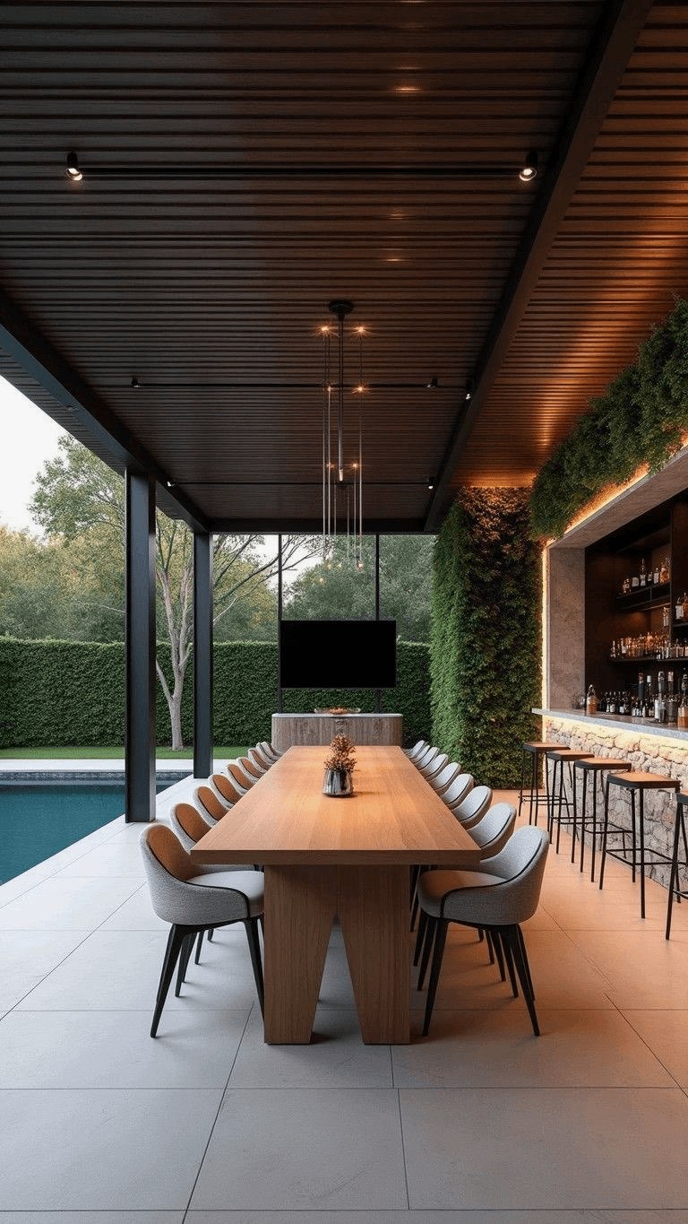 Covered terrace with an inviting outdoor dining table